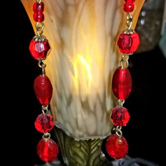 Elegant Red Beaded Ballroom Drop Earrings - Picture 1 of 1